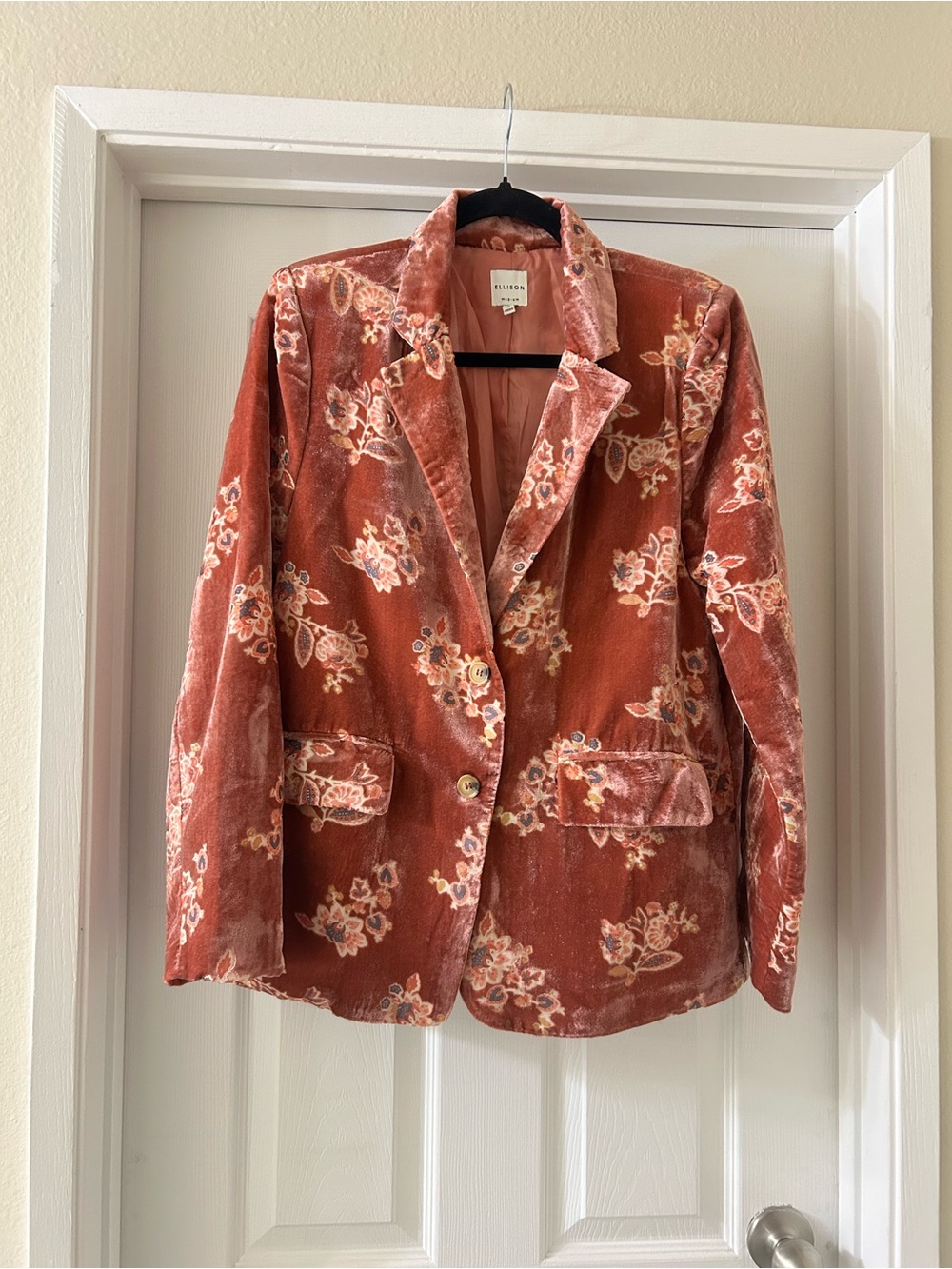 Ellison Rust Floral Velvet Blazer